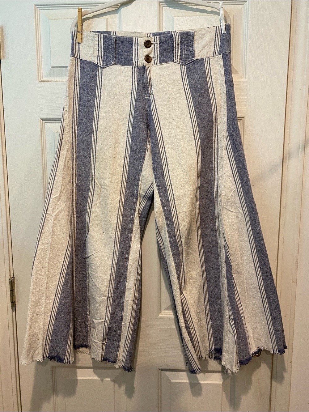 Free People Blue and White Striped Wide Leg Pants
